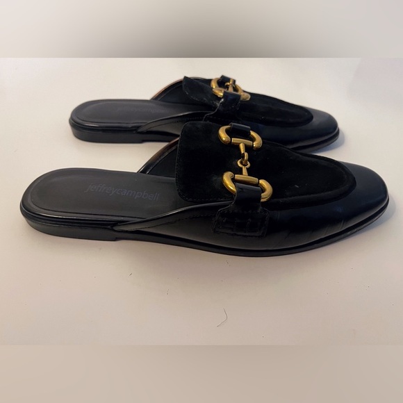 Jeffrey Campbell Suede Upper Black Mules with Gold Buckle Academua Fall - Picture 11 of 12